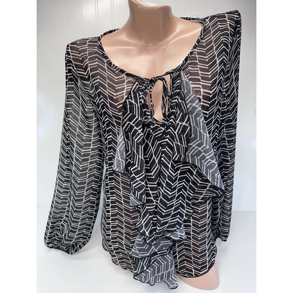 Sweet Pea by Stacy Frati Women's Printed Mesh Top Sheer Blouse Sz Small